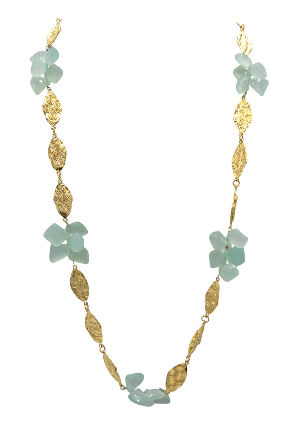 Aqua Chalcedony Gold Accent Necklace
