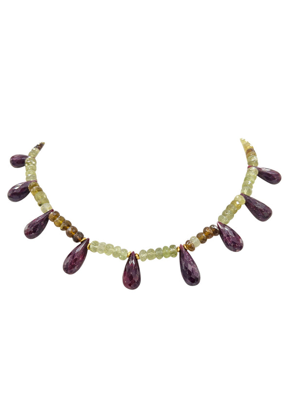Green Garnet Ruby Drops Necklace