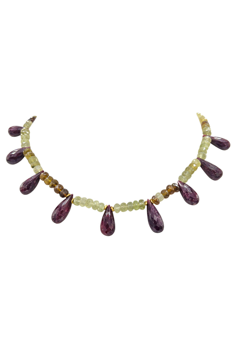 Green Garnet Ruby Drops Necklace