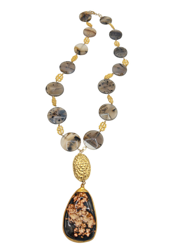 Animal Print Agate Brown Pendant Necklace