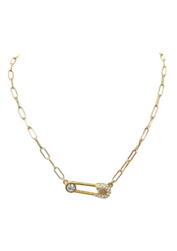 Diamond Illusion Gold Safety Pin Pendant Necklace