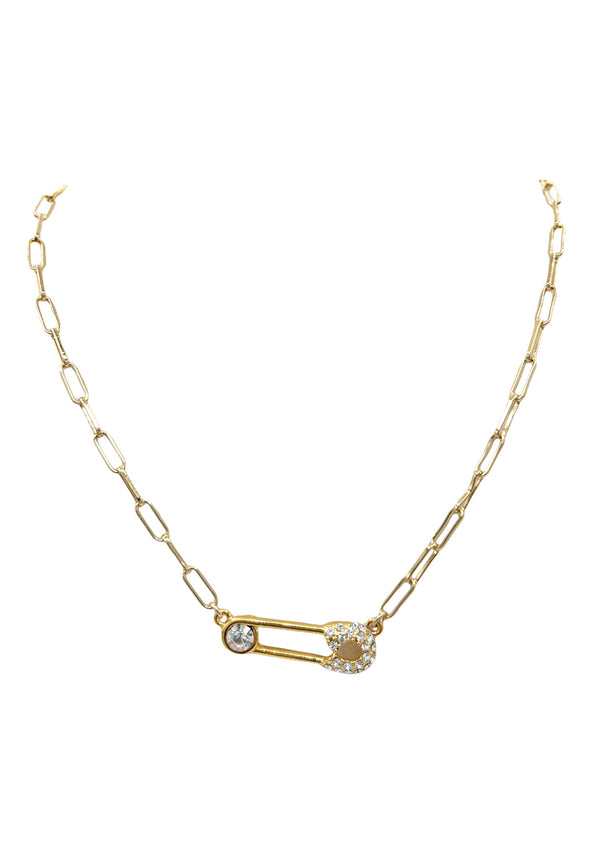 Diamond Illusion Gold Safety Pin Pendant Necklace