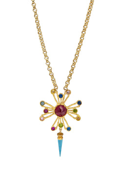 Multicolor Pendant and Turquoise Drop Necklace