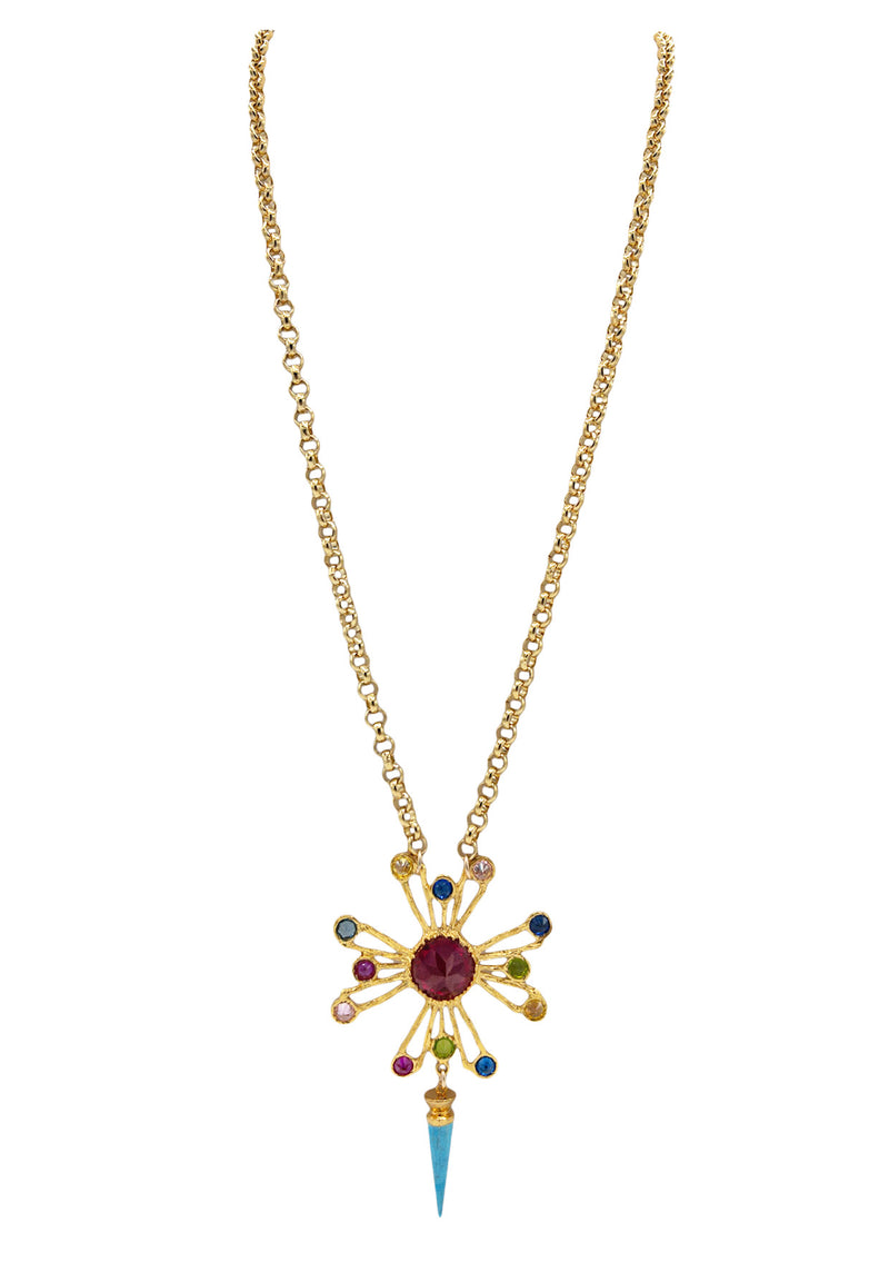 Multicolor Pendant and Turquoise Drop Necklace
