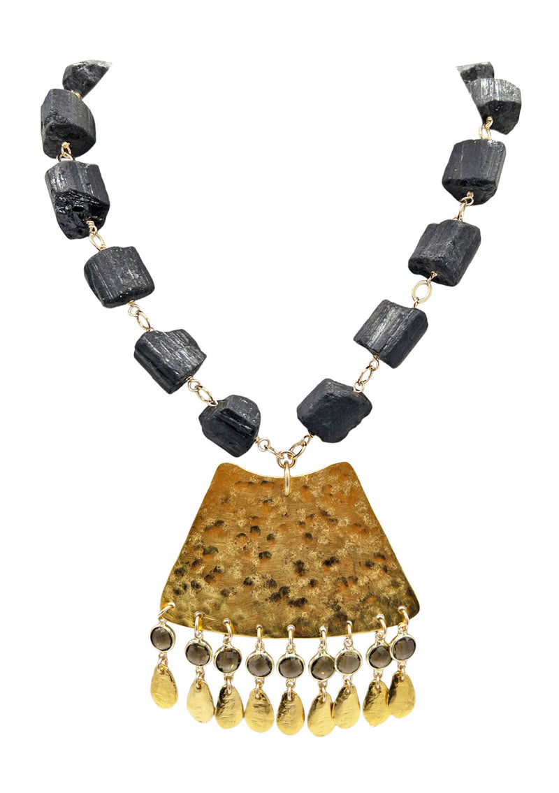 Black Kyanite Gold Pendant Necklace