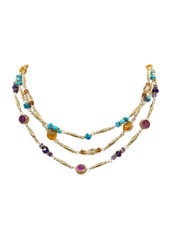 Purple Turquoise and Amethyst Gold Chain Necklace