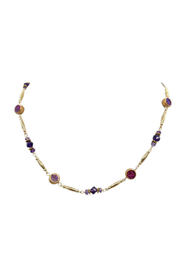 Purple Turquoise and Amethyst Gold Chain Necklace