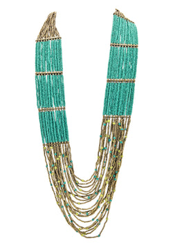 Multistrand Brass and Turquoise Deed Bead Ethnic Necklace