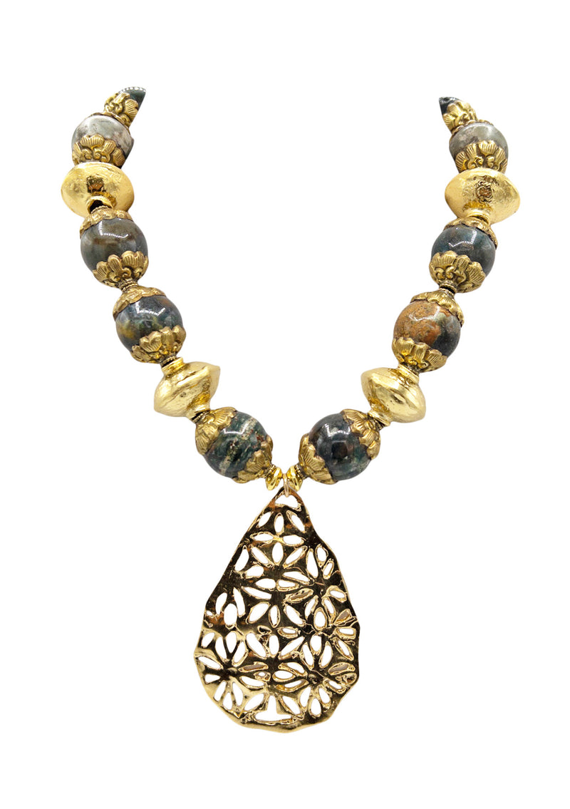 Jasper Gold Accent Gold Pendant Necklace