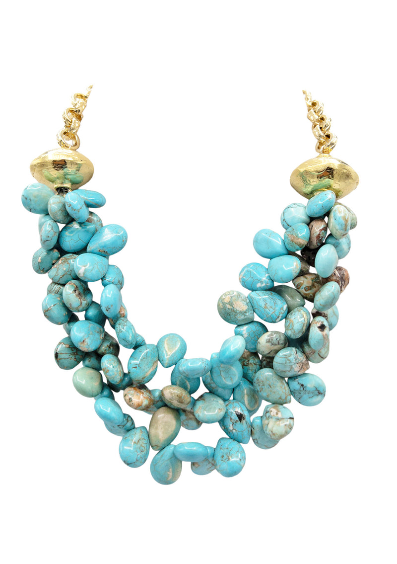 Turquoise Gold Accent Up and Down Necklace
