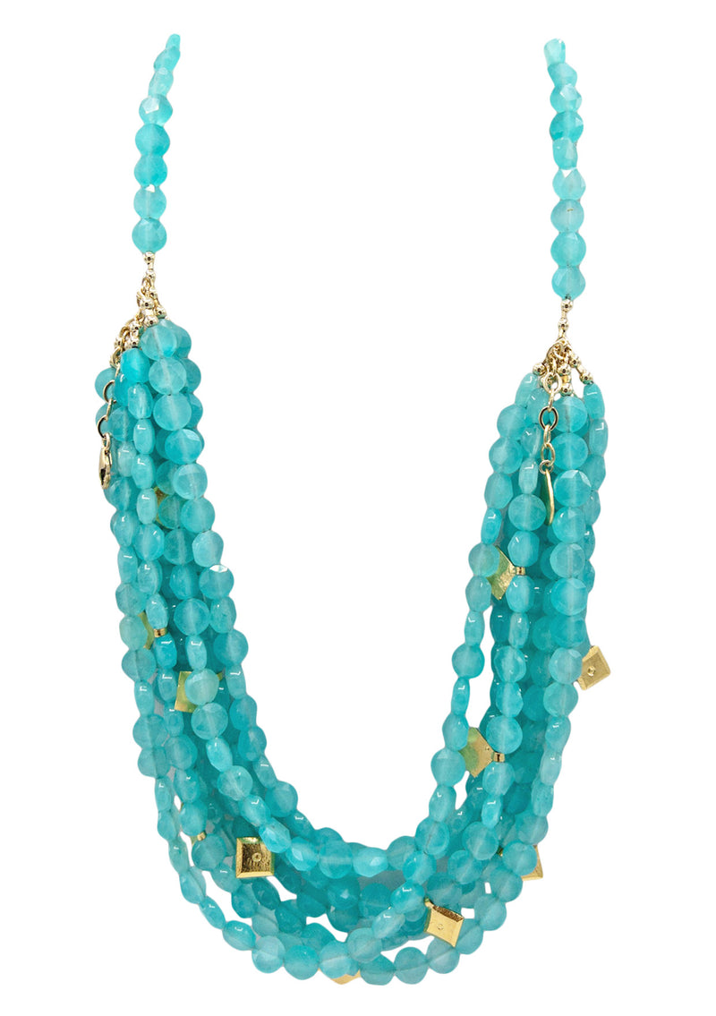 Chalcedony Multi-Strand Gold Accent Necklace