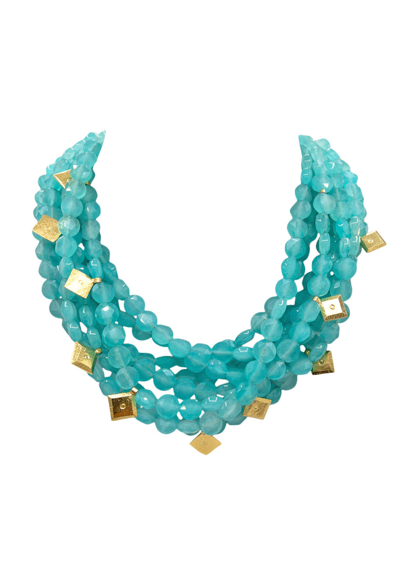 Chalcedony Multi-Strand Gold Accent Necklace