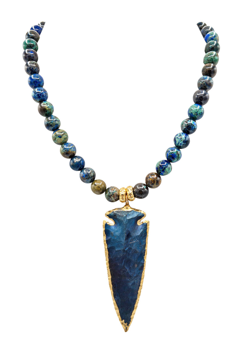 Chrysocolla Blue Arrowhead in Gold Foil Pendant Necklace
