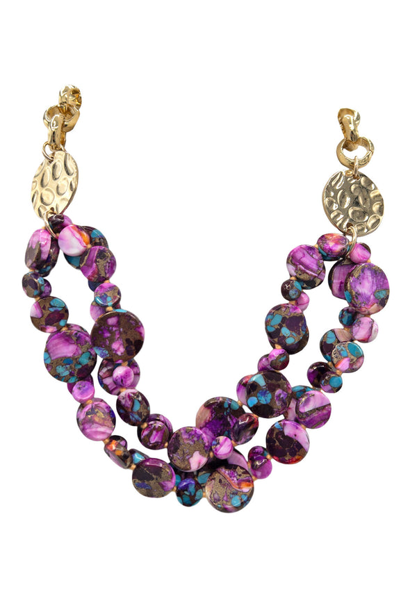 Pink/Purple Spiny Oyster Gold Accent Necklace