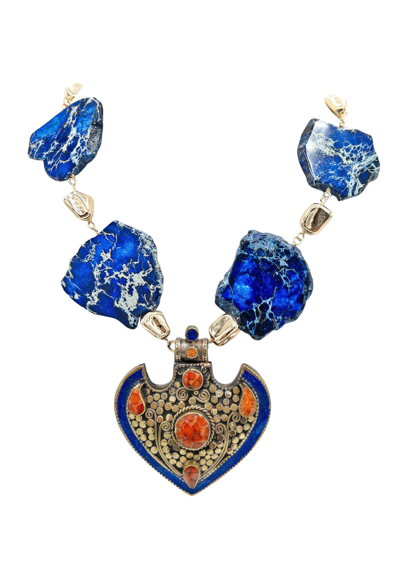 Blue Imperial Jasper Ethnic Pendant Necklace