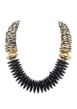 Animal Print and Black Horn Slab Gold Accent Necklace