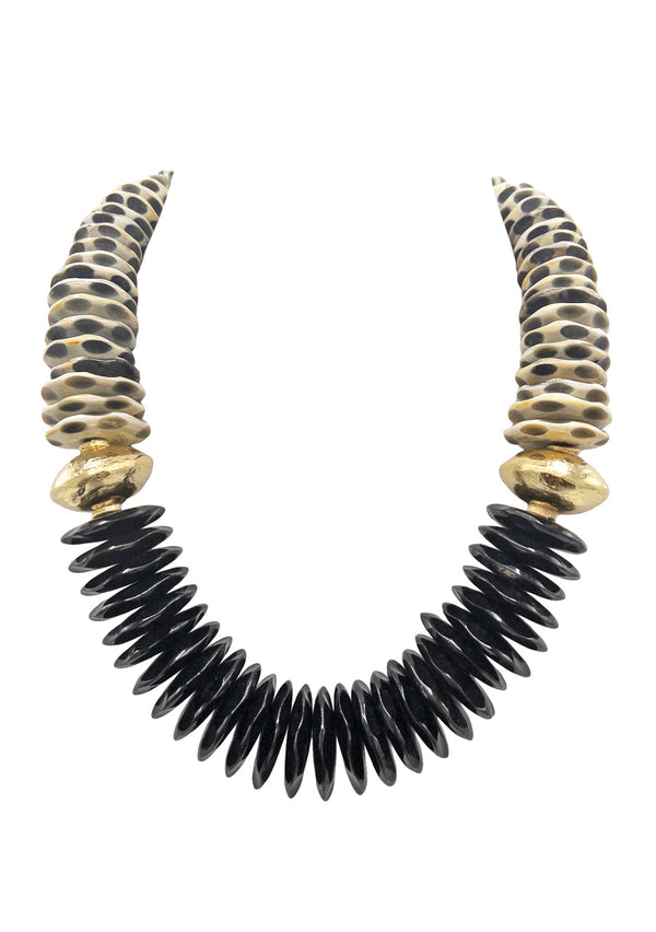 Animal Print and Black Horn Slab Gold Accent Necklace
