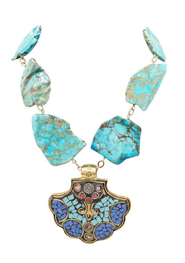 Turquoise Imperial Jasper Slabs Ethnic Pendant Necklace