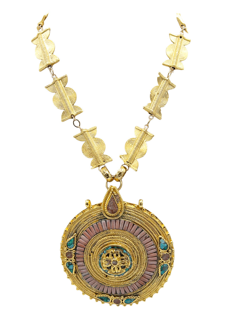 Gold Ethnic Medallion Necklace