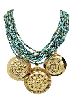 Turquoise Triple Gold Medallion Necklace