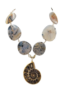 Animal Print Agate Ammonite Pendant in Gold Foil Necklace