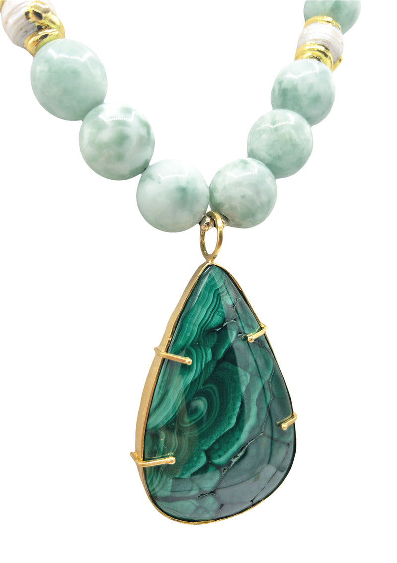Green Moonstone Malachite Pendant Necklace