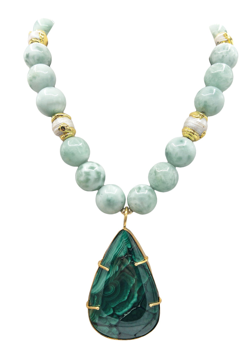 Green Moonstone Malachite Pendant Necklace