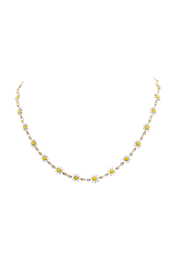 White Daisy and Gold Chain Necklace