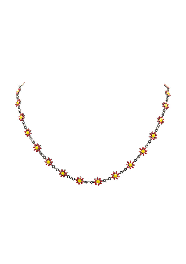 Red Daisy and Gold Chain Necklace