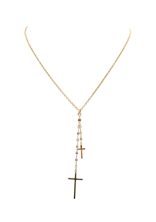 Double Cross Pendant Gold Chain Necklace