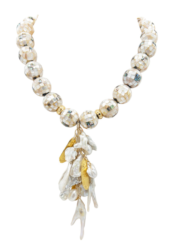 MOP Freshwater Pearl and Gold Cluster Necklace