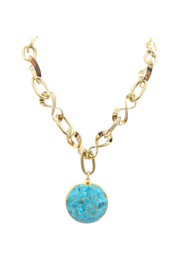Turquoise in Gold Foil Pendant Necklace