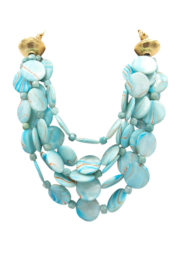 Blue Shell Multi Strand Necklace