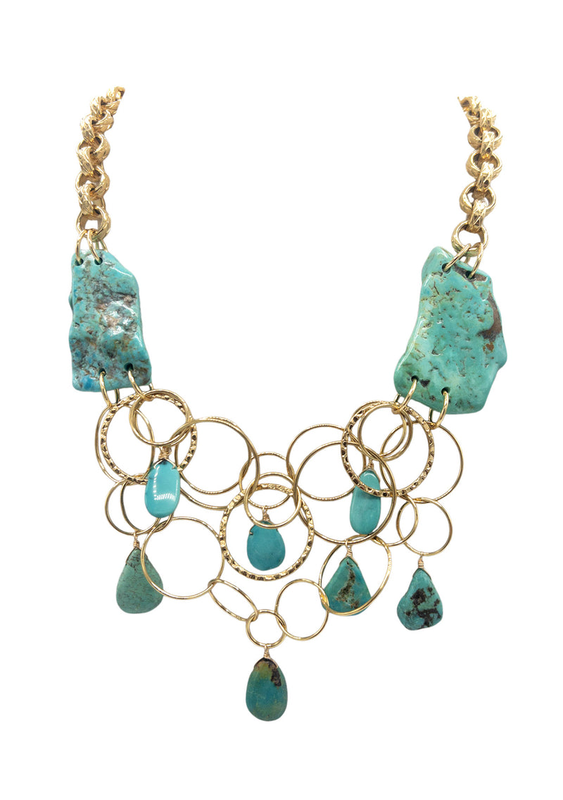 Turquoise Gold Bib Necklace