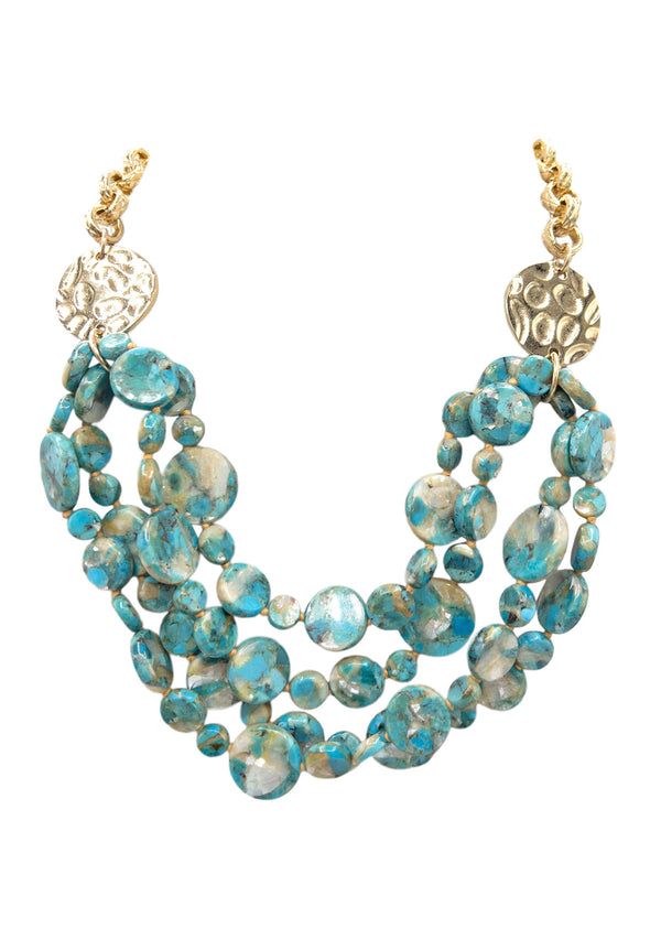 Turquoise and Pearl Coin Multi Strand Necklace