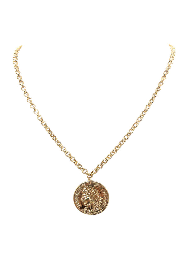 Gold Coin Pendant Gold Chain Necklace