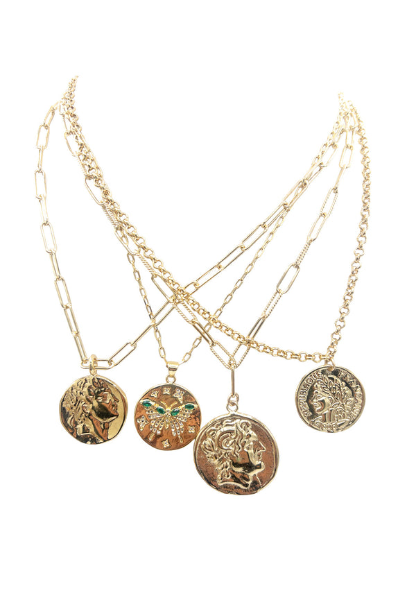 Butterfly Coin Pendant Gold Chain Necklace