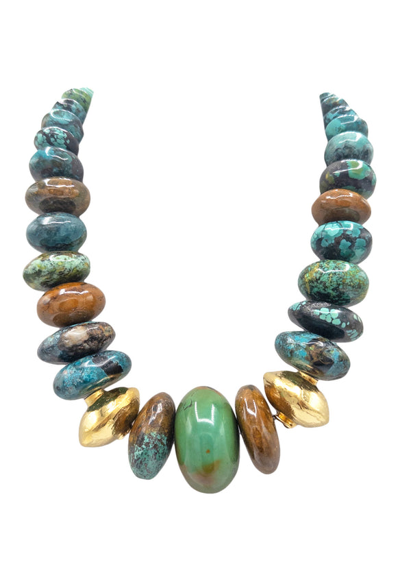 Natural Peruvian Turquoise Gold Accent Necklace