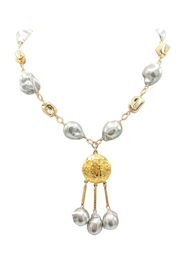 Freshwater Pearl Gold Medallion Necklace