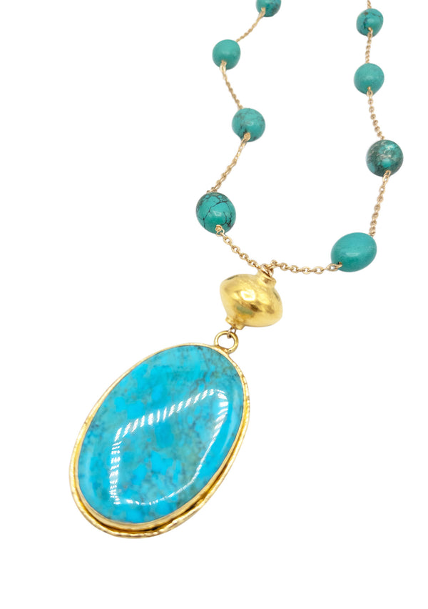 Turquoise in Gold Foil Pendant Station Necklace