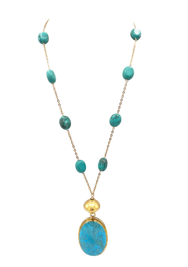 Turquoise in Gold Foil Pendant Station Necklace