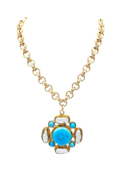 Pearl and Turquoise Pendant Necklace