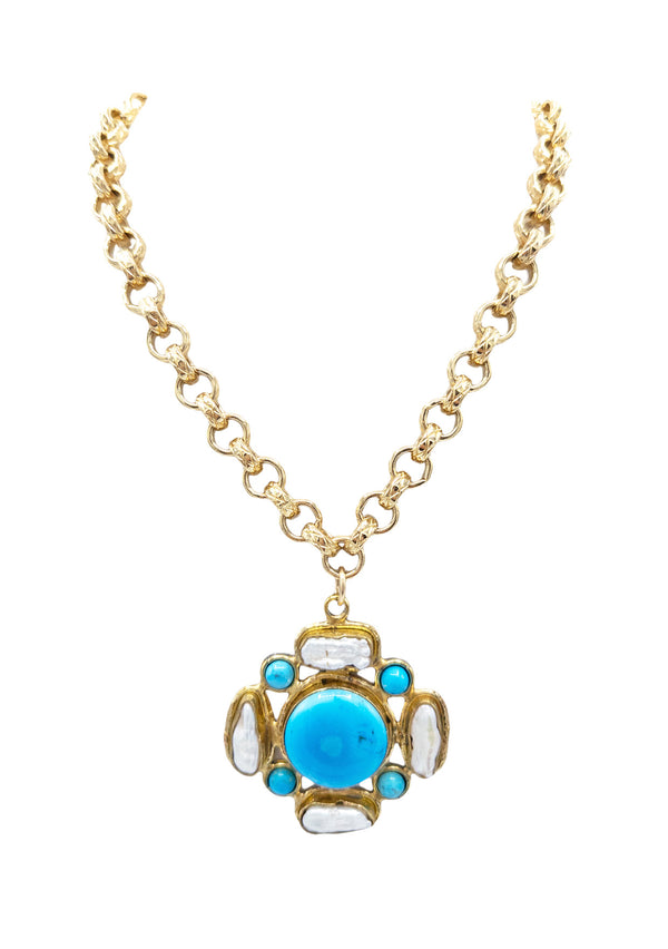 Pearl and Turquoise Pendant Necklace