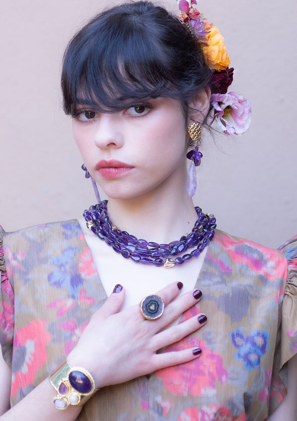 Amethyst Gold Accent Multi Strand Necklace