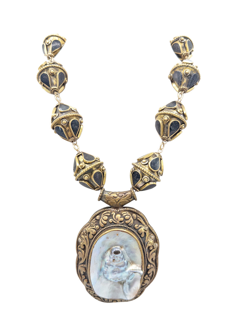 Pearl and Brass Pendant Ethnic Station Necklace