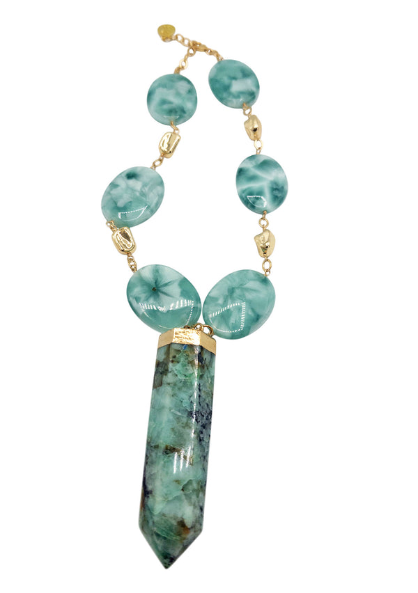 Chrysocolla Gold Foil Pendant Necklace