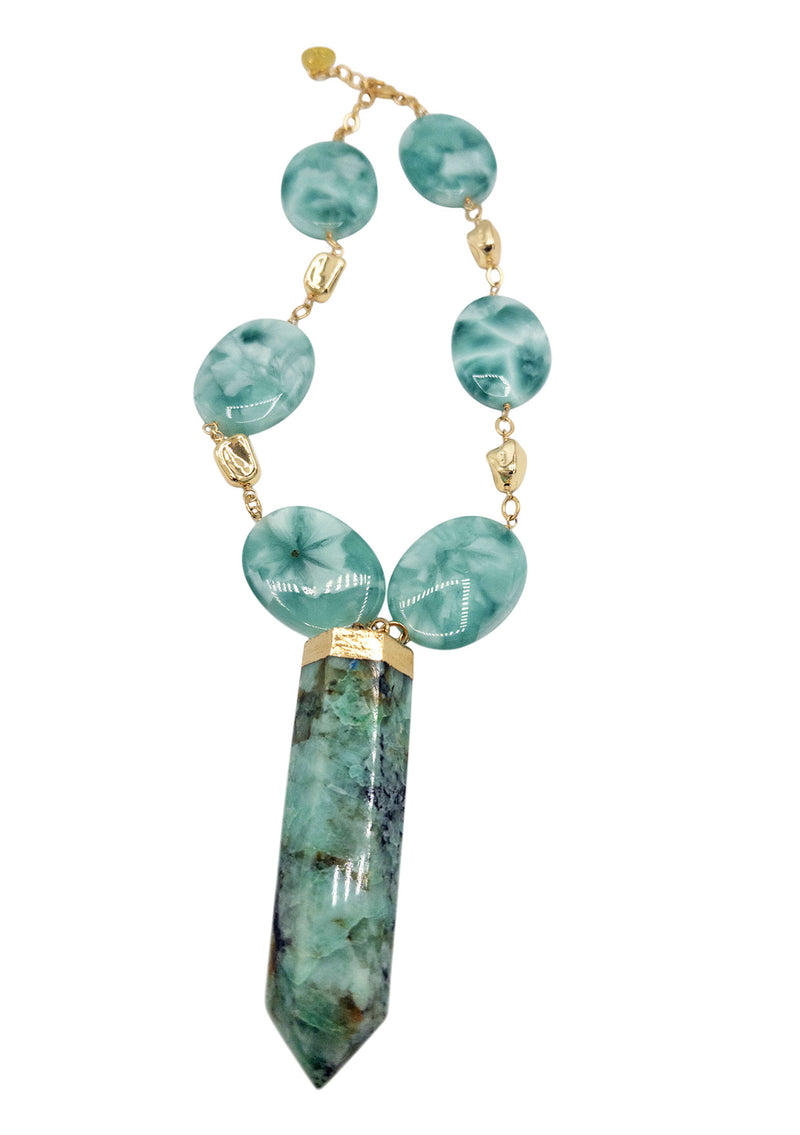 Chrysocolla Gold Foil Pendant Necklace