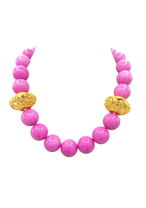 Pink Jasper Gold Accent Necklace