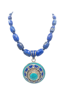 Blue Lapis Turquoise Lapis Ethnic Pendant Necklace