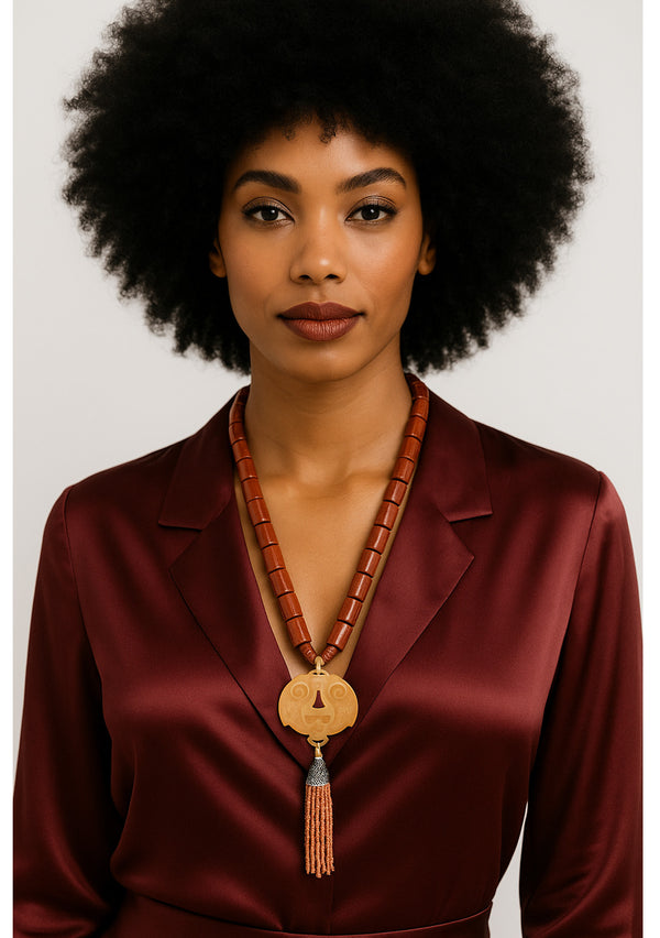 Red Coral Jade Ethnic Pendant Necklace